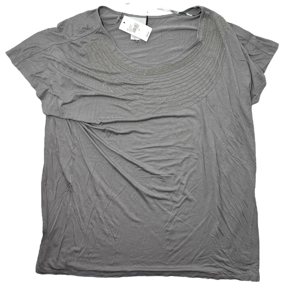 Lane Collection Grey Bedazzled Rhinestone T-Shirt Woman's Size 1X Date Night Top